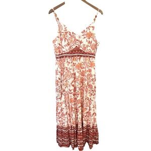 Rachel Zoe Womens Linen Blend Boho Floral Maxi Dress Size L Spring Resortwear